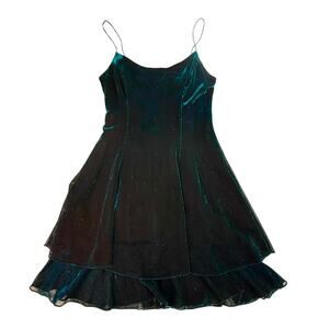 VTG Late Edition Petite Ltd Green DRESS Women's 6 Sleeveless Layer Sparkle Mesh